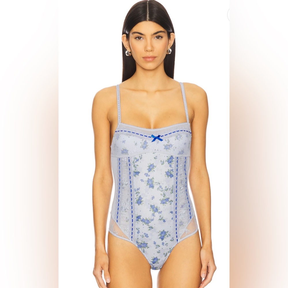 Free People Sara Corset Bodysuit in Blue Combo; Size: Medium - Picture 5 of 13